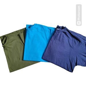 3 Women's Size 1X Tees Navy, Olive, Bright Blue